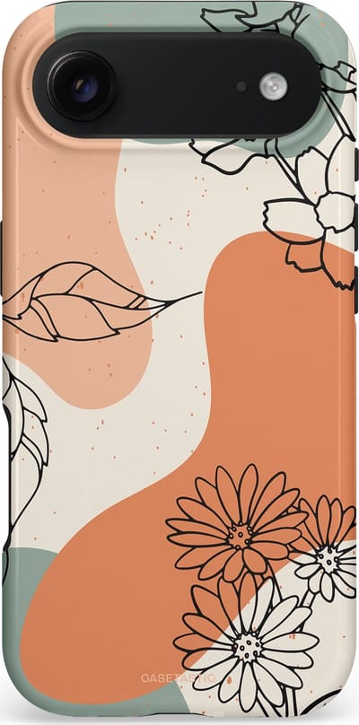 Casetastic hoesje geschikt voor Apple iPhone Air - MagSafe - Dubbellaagse bescherming - Lijnenspel Botanisch - Fashion Case - Crème Saliegroen Perzik