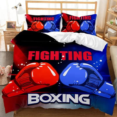 Bokswedstrijden Dekbedovertrek Set Rood Blauw Boksen Beddengoed Set Competitieve Sporten Bokswedstrijd Dubbel Queen King Polyester Dekbedovertrek EU single(135x200cm)