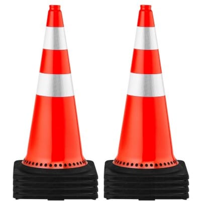 VEVOR-Veiligheidskegels, 75 X 37 X 37 Cm Verkeerskegels, Oranje Pvc-Constructiekegels, Reflecterende Kragen, Verkeerskegels met Zwarte Verzwaarde Basis, Gebruikt voor Verkeerscontrole