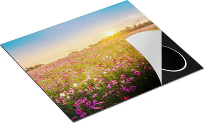 Chefcare Inductie Beschermer Bloemenveld met Roze Kosmos - 60x50 cm - Afdekplaat Inductie - Kookplaat Beschermer - Inductie Mat