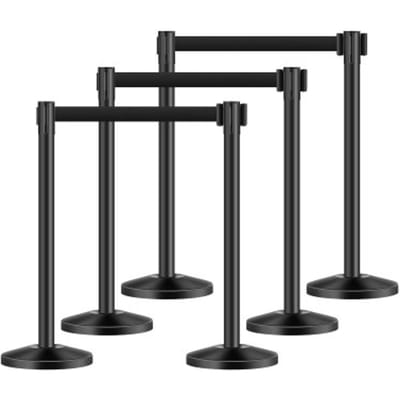 VEVOR Drijvende-wegafscheidingspalen (6-pack) met 6 intrekbare banden, Drijvende-wegafscheidingspalen van koolstofstaal met holle basis voor bruiloften, tentoonstellingen, zwart