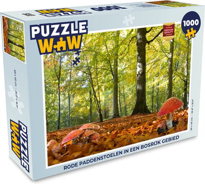 Puzzel Rode paddenstoelen in een bosrijk gebied - Legpuzzel - Puzzel 1000 stukjes volwassenen