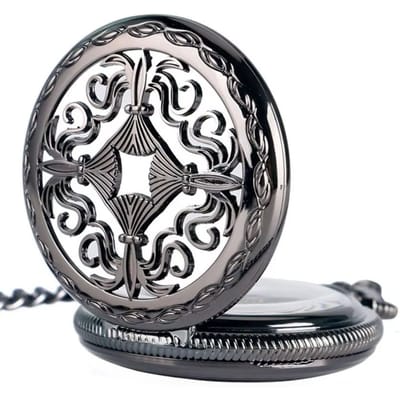 Vintage zwart mechanisch skeletmessing zakhorloge