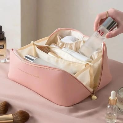 Trousse de toilette pour femme, trousse de maquillage, pochette de rangement, boîte pour dames, trousse de maquillage, sac de rangement pour voyage avec fermeture éclair rose