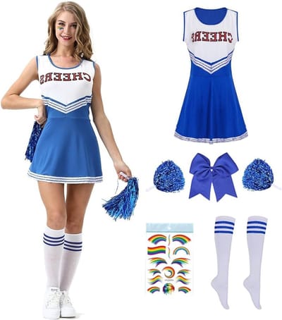 Vrouwelijk Cheerleader Kostuum met Pompoms voor Halloween, Carnaval en Cosplay - Hoogwaardige Uniformen voor Feestjes en Evenementen