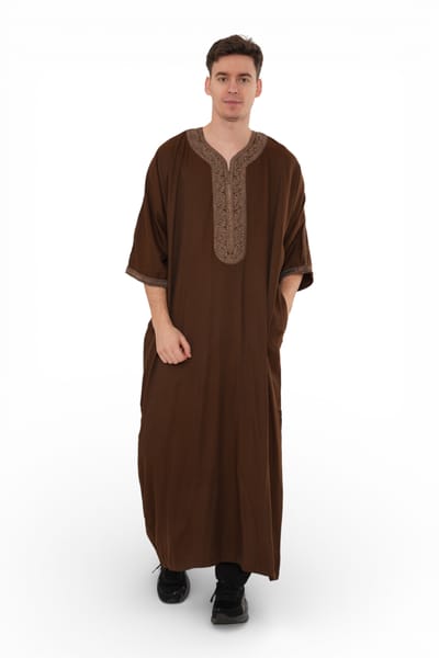 Heren Ramadan Donkerbruin Marokkaanse Thobe Robe Djellaba Gandoura Eid Jubba- HM67