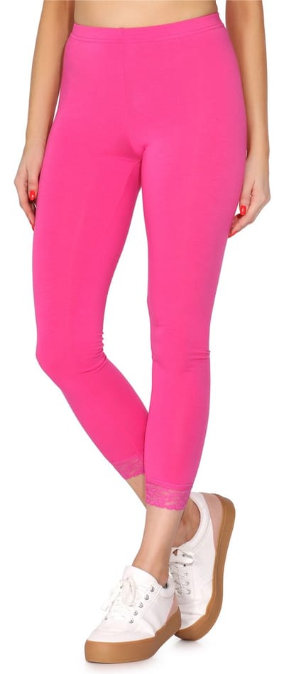 Merry Style MS-MS10-224-LE Dames Leggings met Kant - Sport - Vrijetijdsbroek - 7/8 Lengte - Viscose - Roze - S
