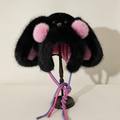 Nieuwe Veelzijdige Schattige Lange Oren Blush Konijn Pluche Hoed voor Vrouwen In Herfst en Winter Koudebescherming en Warme Oorbescherming Lei Feng Hoed one size black