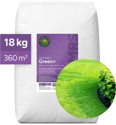 MRS Green+ Gazonmeststof - Extra Groen & Anti Mos - 18 kg voor 360 m² - Allround gazonbemesting - Snelle werking - Voor een ijzersterk en donkergroen gazon