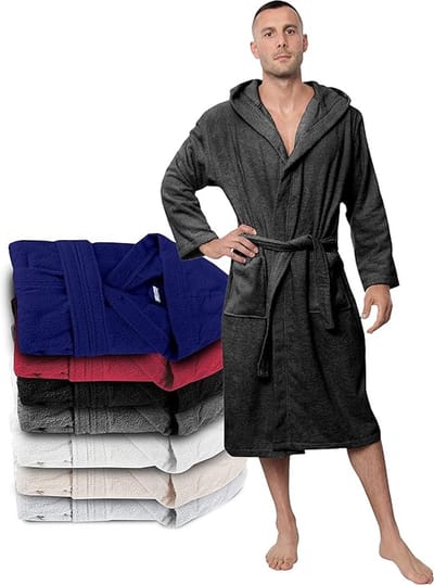 Badjas Heren: M – 100% katoen (350g/m²) Oeko-Tex® gecertificeerd – Badjas met capuchon, 2 zakken, riem