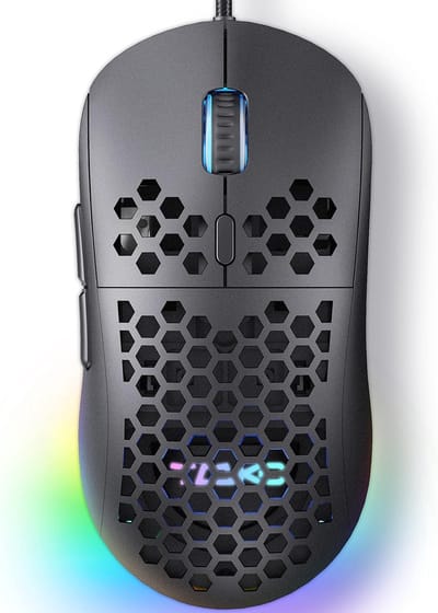 StayPowered Gaming Muis - Ultralichte Ergonomische Precisie - 12800 DPI - Optische Sensor - 6 Programmeerbare Knoppen - Aanpasbare RGB - Honingraat Design - Comfortabel - Zwart - Levering Sneller dan Aangegeven!