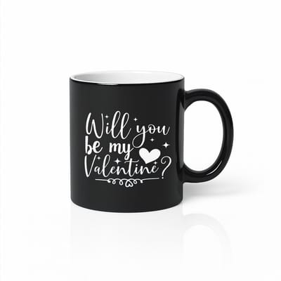 Zwarte Magic Mug “Wil Jij Mijn Valentijn Zijn?” – Romantische Keramische Koffiemok 330 ml – Valentijnscadeau Liefde