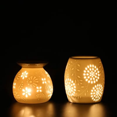 Aromabrander van keramiek met Yankee Candle lepel, wit
