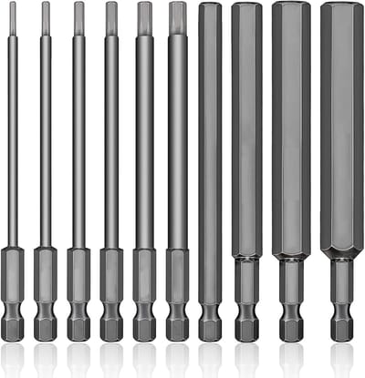 SnelShoppen - 10PCS 100mm Hex Shank Schroevendraaier Bits H1.5-H12 - S2 Staal Magnetische Hex Bits Set voor Boormachine, Inner Hexagon Schroevendraaie