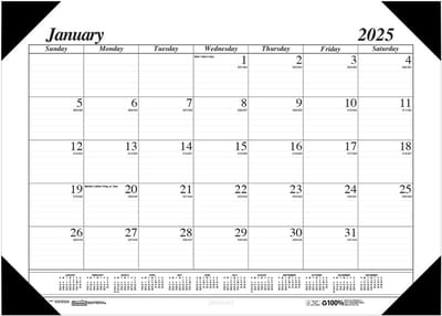 Maandelijkse bureaupad 2025, 18,5 x 13 inch, januari tot december, 100% gerecycled papier