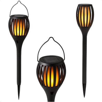 Lomera Solar Tuinlamp - Led Vlameffect - 3-In-1 Gebruik - Prikspot Tuinverlichting - Staande Tuinlamp - Hangende Lamp - Warm Wit Licht - Geïntegreerd Zonnepaneel - Automatisch Opladen - Aan- En Uitschakelaar