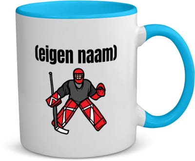 Akyol - ijshockey keeper met eigen naam koffiemok - theemok - blauw - Ijshockey - atleten - iemand die houdt van ijshockey - verjaardag - cadeau - kado - 350 ML inhoud