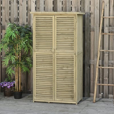 DESMIU Tuinkast - Houten Opbergkast Met Lameldeuren En Asfaltdak - Voor Tuingereedschap En Buitenopslag - Hout - 87x46,5x160 Cm - Grijs