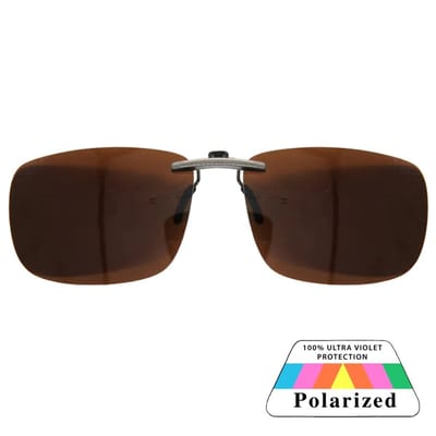 Fako Sunglasses - Clip On Voorzet Zonnebril Gun Metal In Box - Overzet Clip-on - Polariserend - Polarized - Medium - 130x43mm - Bruin
