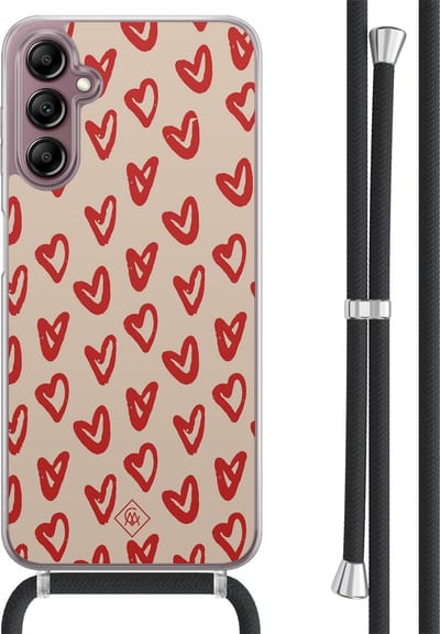 Casimoda® hoesje met koord - Geschikt voor Samsung A14 - Hartendief - Afneembaar koord - TPU/acryl - Roze