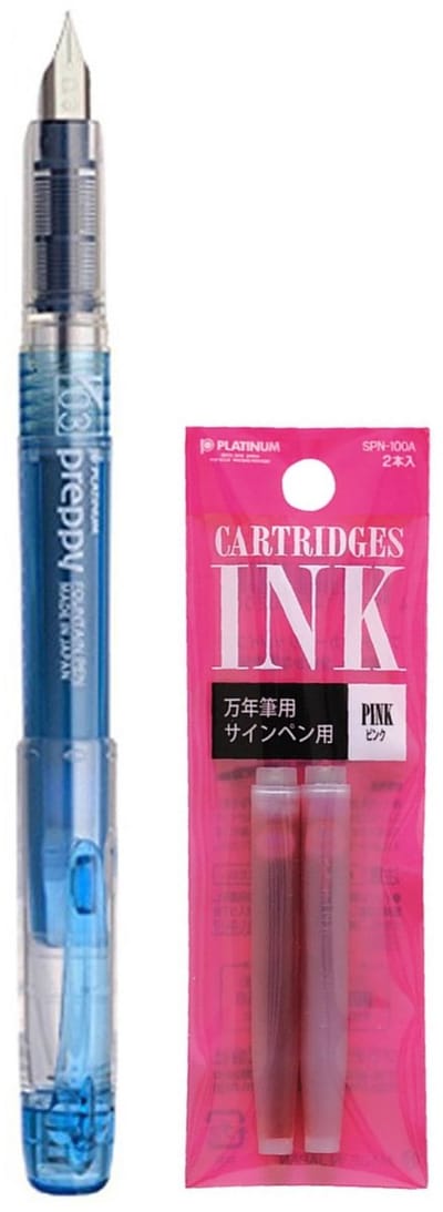 Platinum - Preppy Fountain pen Japan - Fine - 0,3 - BLAUW - vullingen ROZE