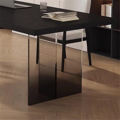 Computer Bureau met Stopcontacten en USB – Modern Home Office Schrijftafel van Massief Hout – Rechthoekig Compact Laptop & PC Bureau met Kabelmanagement en Stevige Geometrische Poten