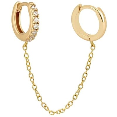 Aide 925 sterling zilver dubbel gat schakelketting cirkel hoepel oorbellen zirkoon maan ster bliksem hanger piercing oorbel beige