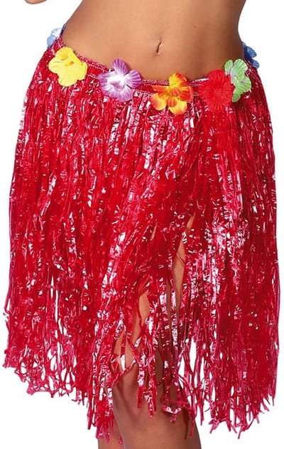 Fiestas Guirca Hawaii verkleed rokje - voor volwassenen - rood - 50 cm - hoela rok - tropisch
