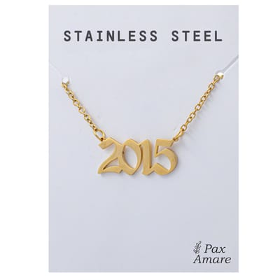 Jaartal 2015 Ketting Goudkleurig - Stainless Steel - Sieraad op Cadeau Kaartje - Jaar Hanger - Pax Amare