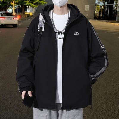 Nieuwe Herfst Buiten Casual Jas met Capuchon Heren Eenvoudige Mode Sport Tiener Heren Veelzijdige Jas 3XL black