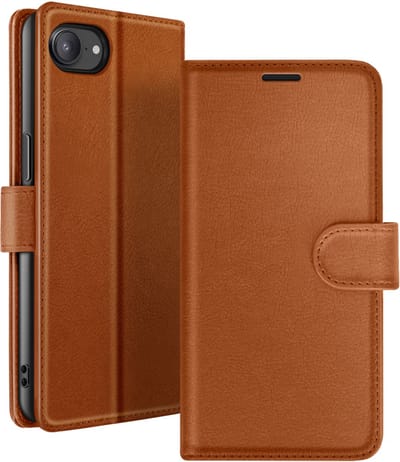 Zanae, Hoesje geschikt voor iPhone 17e - Wallet Case met Stand & Magneetsluiting, Bruin