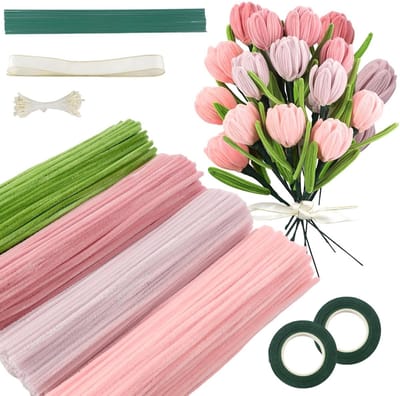 Kleurige Pijpenragers voor Creatieve Projecten, 400 Stuks, Roze Tulpen Chenille Sticks voor DIY Decoraties en Ambachten
