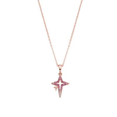Luxenter ketting in metaallegering en robijn zirkonia, afgewerkt in 18 karaat roségoud - Kailial