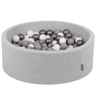 KiddyMoon Ballenbad Voor Baby's met 200 kleurrijke ballen ∅7cm 90x30cm - Ballenbak voor kinderen - Rond ballenbak foam - Schuimvulling - Voor sensorische - Lichtgrijs: Wit, Grijs, Zilver