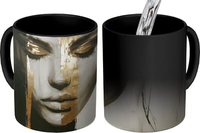 Magische Mok - Foto op Warmte Mokken - Koffiemok - Ogen - Gezicht - Goud - Strepen - Magic Mok - Beker - 350 ML - Theemok