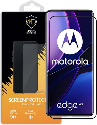 MobyDefend Screenprotector - Geschikt voor Motorola Edge 40 - Screensaver Met Zwarte Randen - Gehard Glas