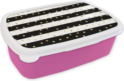 Broodtrommel Roze - Lunchbox - Brooddoos - Sterren - Goud - Confetti - Patronen - 18x12x6 cm - Kinderen - Meisje