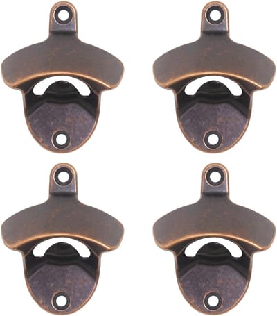 4-stuks bierflesopener - Flessenopener voor aan de muur - Flessenopener voor frisdrank - Voor buitenterrassen, privéruimtes, keukens, buitenbars, garages en schuurtjes - Brons