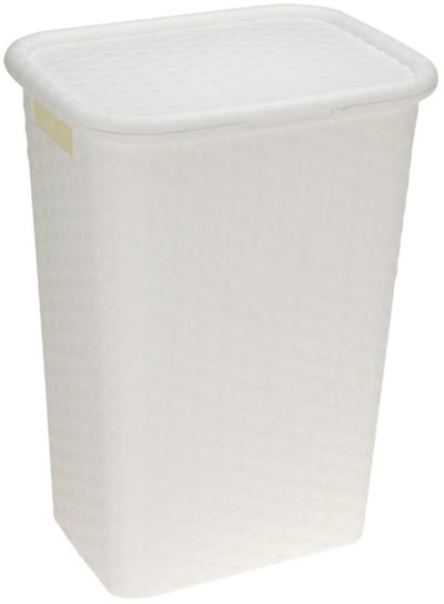 Storage Solutions Wasmand - rotan - met deksel - wit - 60 liter - 33 x 44 x 60 cm - gevlochten kunststof