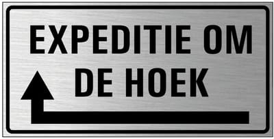Expeditie om de hoek bord links, geborsteld aluminium 200 x 100 mm