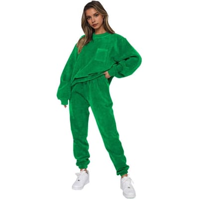 Dames Top Broek Set Dames Ronde Hals Sweatshirt Hoge Taille Broek Set voor Sport Fitness Lange Mouw Elastische Manchet Trainingspak S green