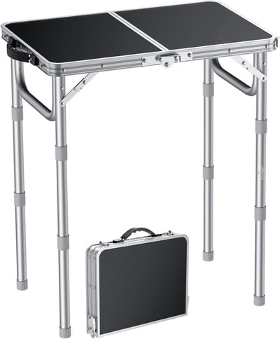 Klein Opvouwbaar Campingtafel, Hoogte Verstelbaar en Lichtgewicht Aluminium, Ideaal voor Picknick, Barbecue en Buitenactiviteiten, 58 x 40 cm