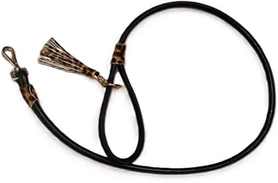 Cavlicious® hondenleiband leder - hondenlijn - hondenriem - rondleder - zwart met luipaarddetails - 1.35M
