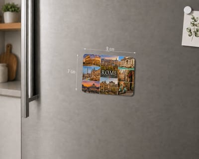 Rome Italië Koelkastmagneet MDF – Souvenir Magneet met Collage van Colosseum, Trevifontein en Vespa – Decoratieve Reismagneet