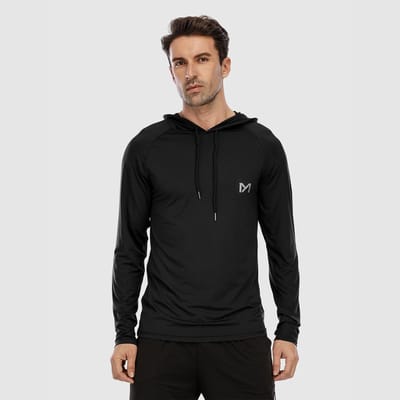MEETYOO Heren Atletische Hooded Shirts Lange Mouw Workout Sport Hoodie Casual Hardloop T-shirt Snel Droog Pullover Top Sweatshirt-Zwart-S