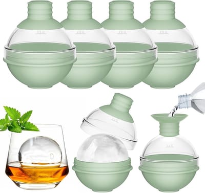 Dailygoods - 4 stuks grote siliconen ijsblokjesvorm voor whisky met 2-in-1 trechterdeksel - 6 cm ronde ijsblokjesvormen voor cocktails bourbon - gemakkelijk los te maken - perfect rond