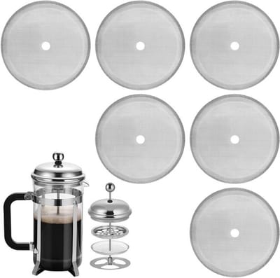 6 stuks vervangende filter-mesh-schermen voor cafetière, herbruikbaar RVS French press-filter voor 8 kopjes koffie, ideaal voor 1000 ml koffiezetapparaten