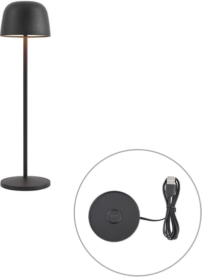 QAZQA raika - Moderne Dimbare LED Draadloze Oplaadbare Tafellamp USB met Dimmer - 1 lichts - H 27 cm - Zwart - Woonkamer | Slaapkamer | Keuken