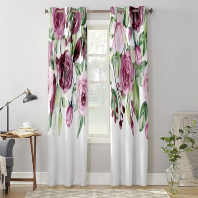 Aquarel Roze Bloemen Rozen Raamgordijn Voor Woonkamer Slaapkamer Decoratie Gordijnen Luxe Keuken Valgordijnen 135W x 60H(cm) x1
