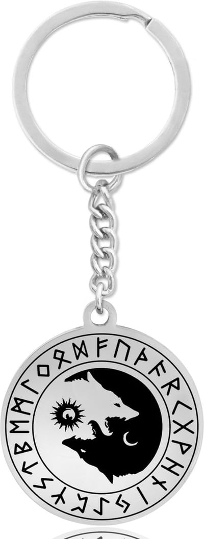 Wolf Yin Yang Sleutelhanger Zilverkleurig - Spirituele Talisman - Roestvrij Staal / Stainless Steel - Natuur & Balans - Pax Amare